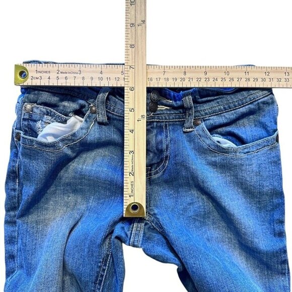 Squeeze Jeans Women's size 0 zero Distressed camo patched boot cut med wash - Picture 3 of 12